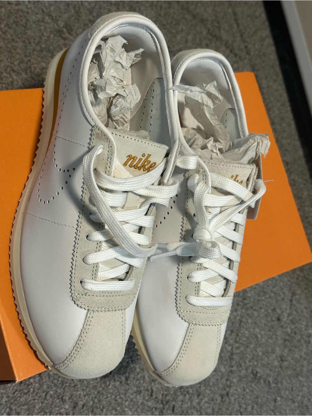 Nike White and Gum Retro Leather Sneakers